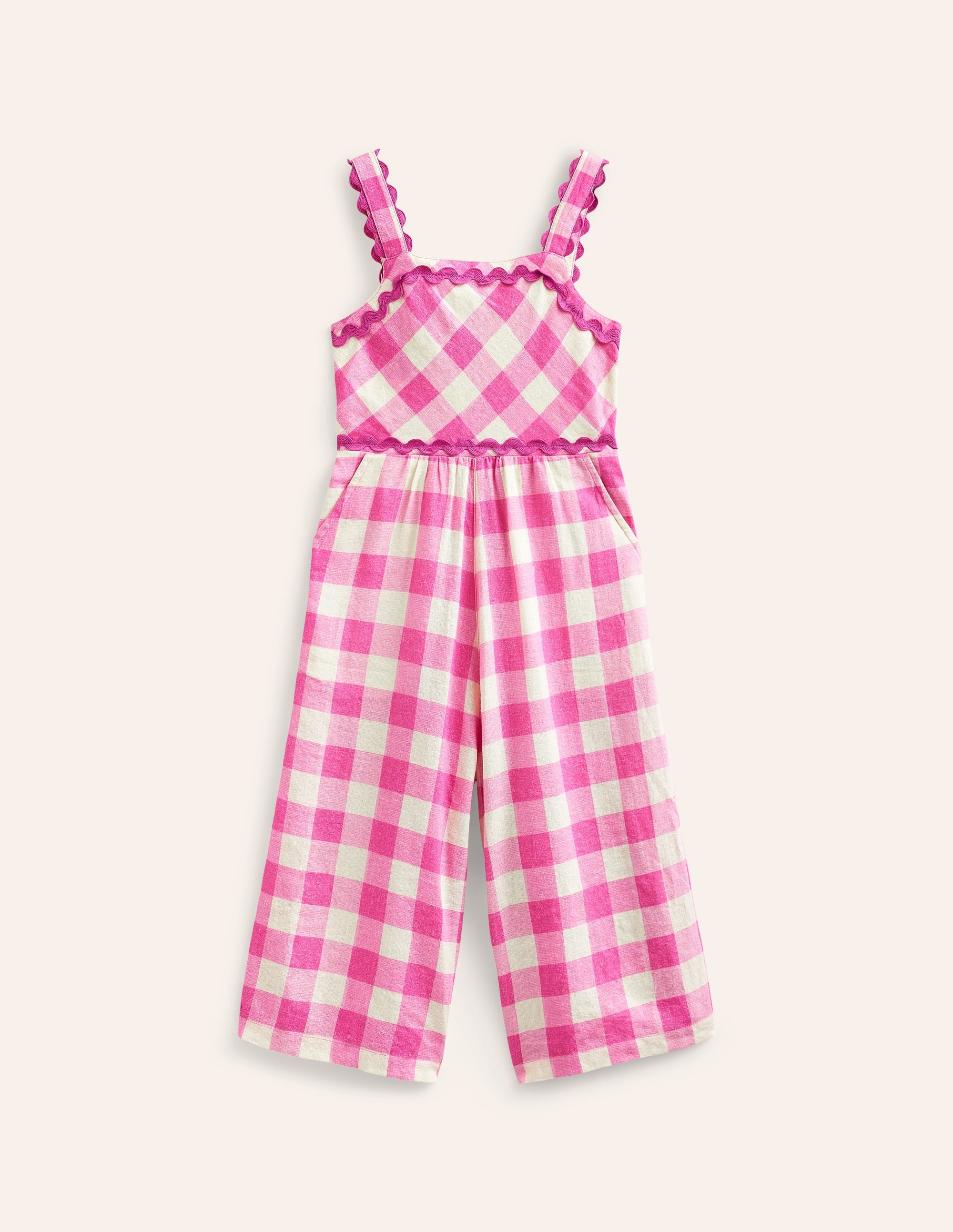 Jumpsuit mit weitem Bein und Zackenlitzen-Saum-Rosa Vichykaro - Image 1