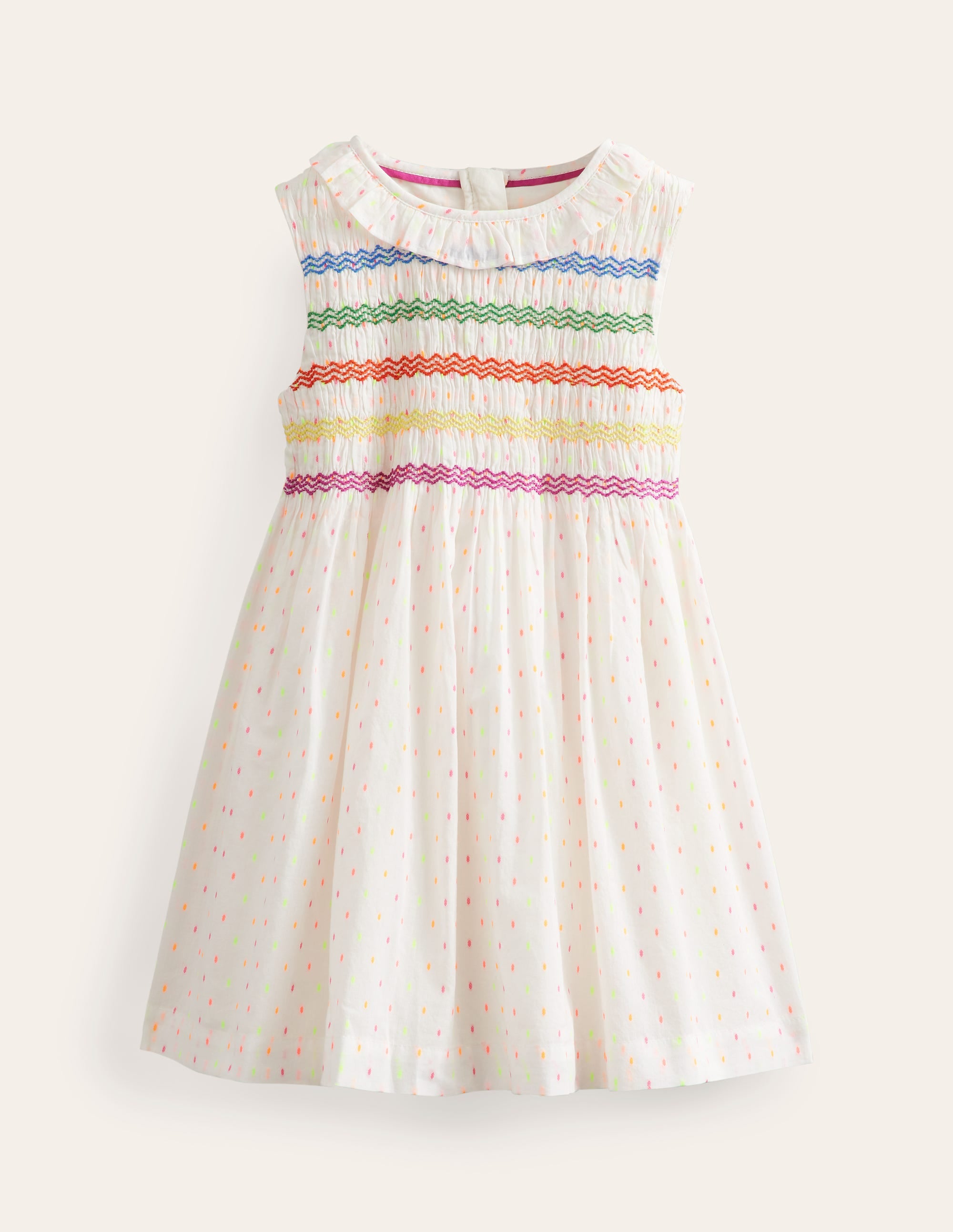 Kleid mit gesmoktem Oberteil-Naturweiß Pünktchen - Image 1