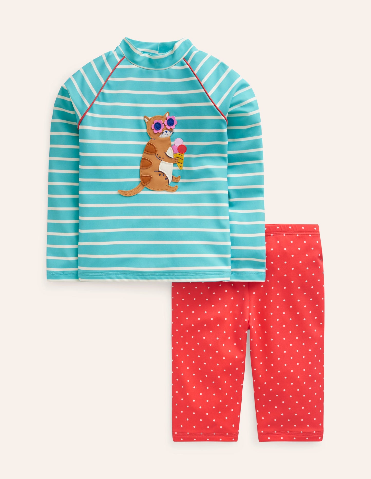 Ensemble avec haut de plage et protection solaire-Logo chat