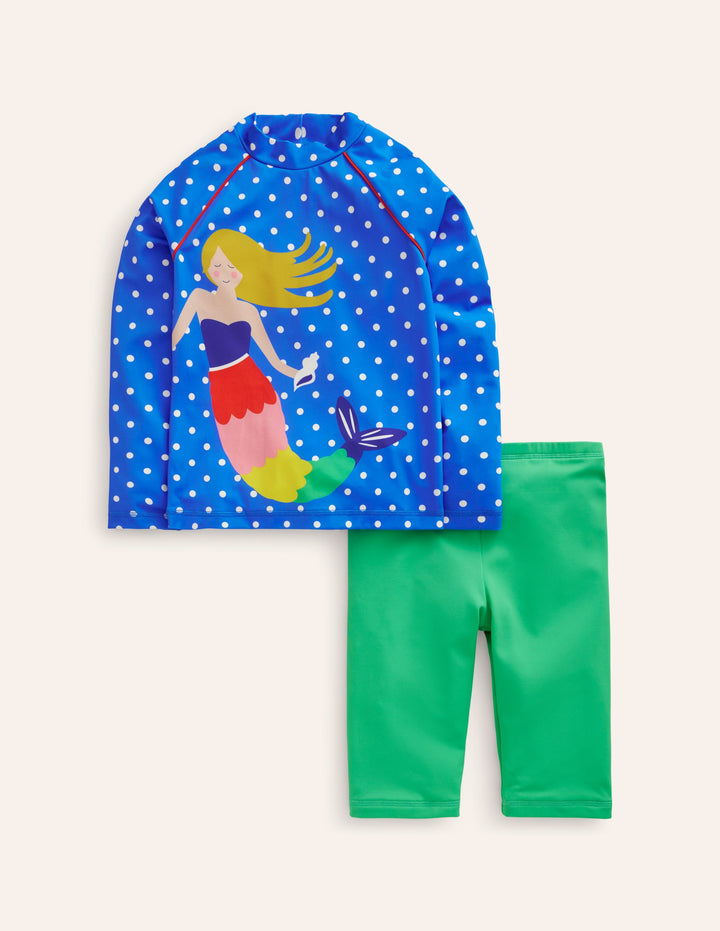 Sun Safe Rash Vest Set-Mermaid Appliqué
