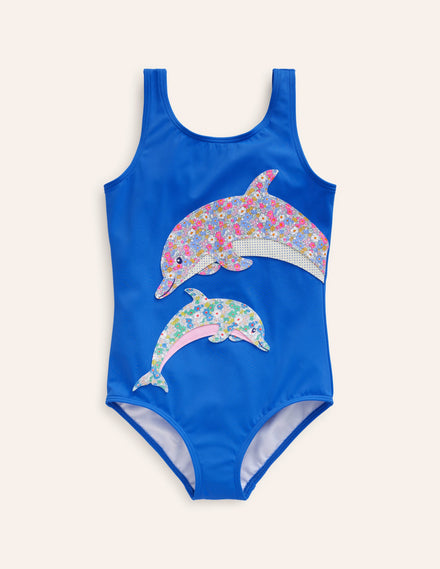 Badeanzug mit lustigen Applikationen-Meeresblau Delfin