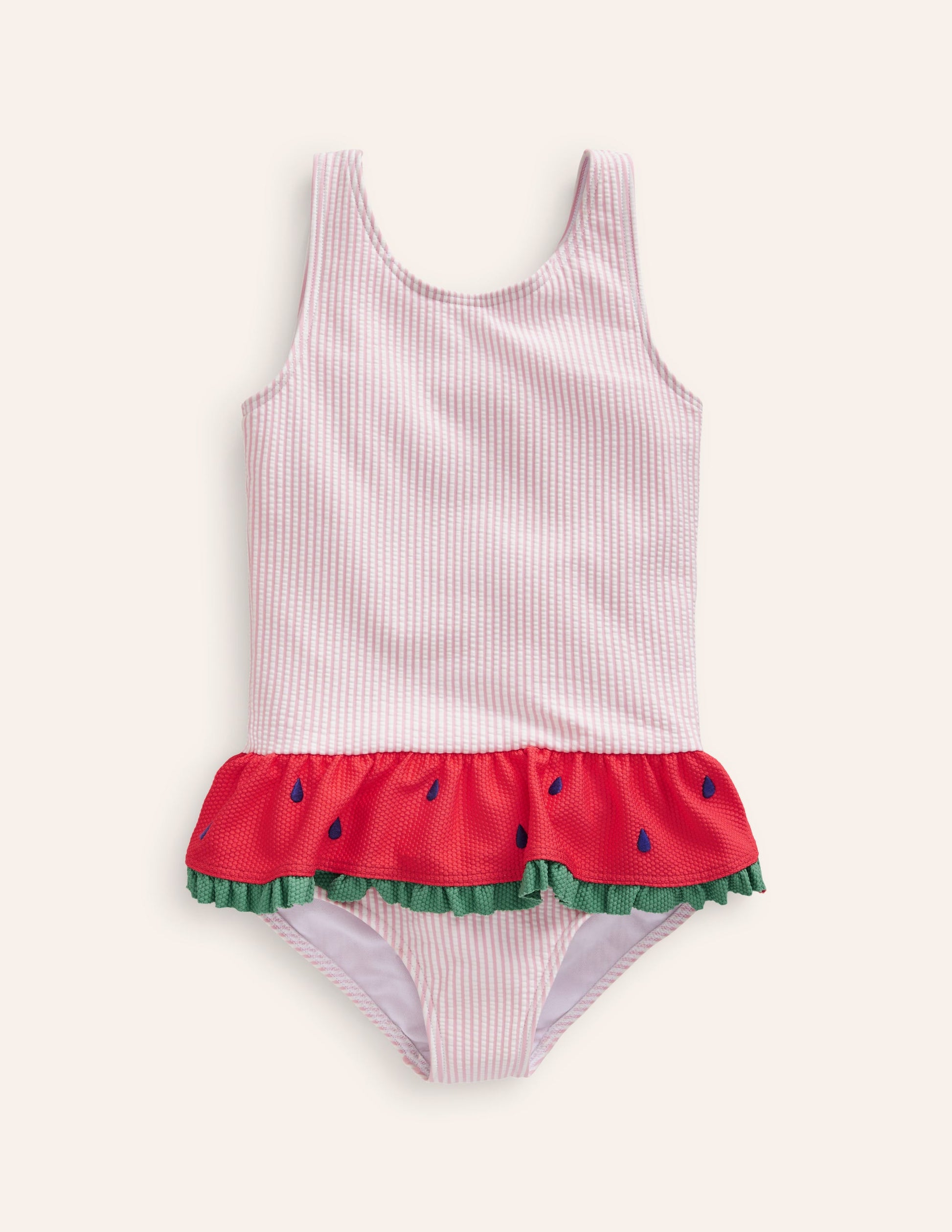 Badeanzug mit Schößchen-Geblümt Rosa/ Vanilleschote-3