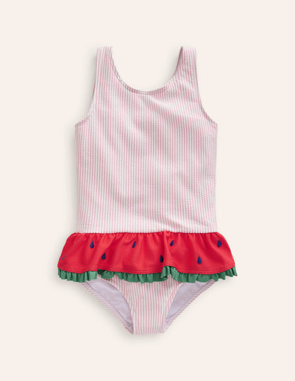Badeanzug mit Schößchen-Geblümt Rosa/ Vanilleschote-3