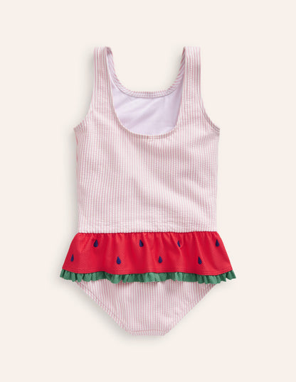 Badeanzug mit Schößchen-Geblümt Rosa/ Vanilleschote-4