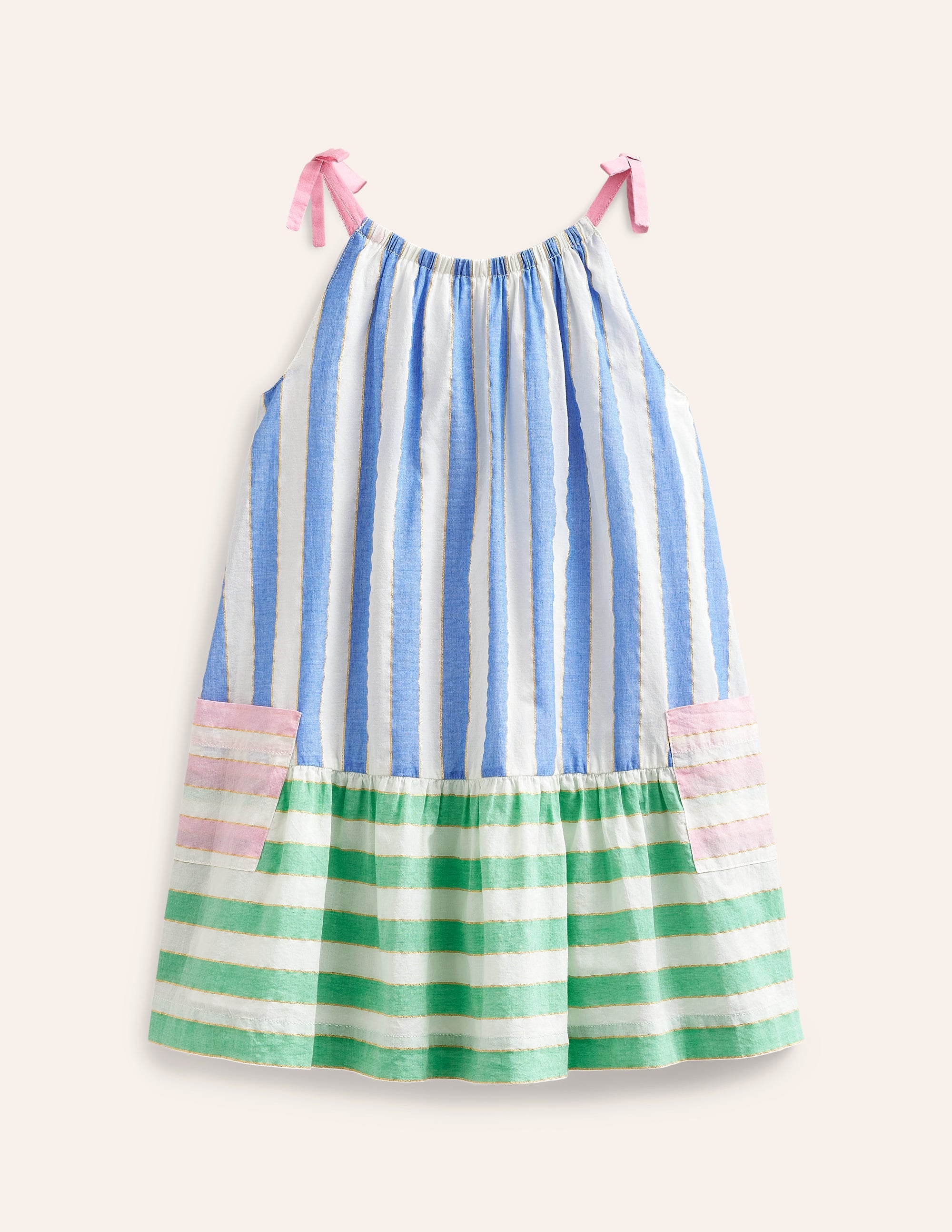 Lustiges, gestreiftes Trägerkleid-Blau Lurex-Streifen - Image 1