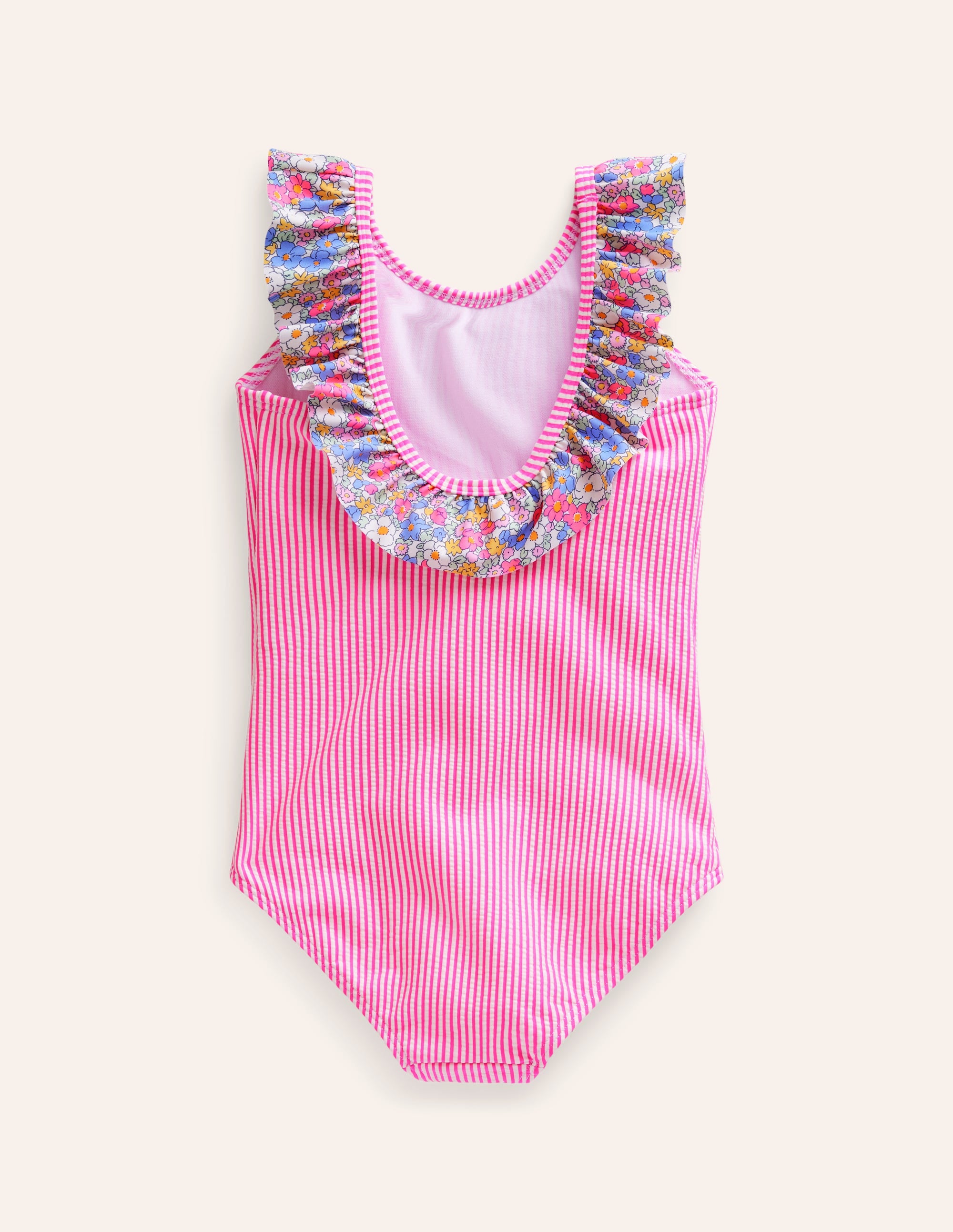 Maillot de bain à encolure volantée-Coutil rose festival - Image 2