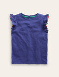 T-shirt à pompons-Bleu robot
