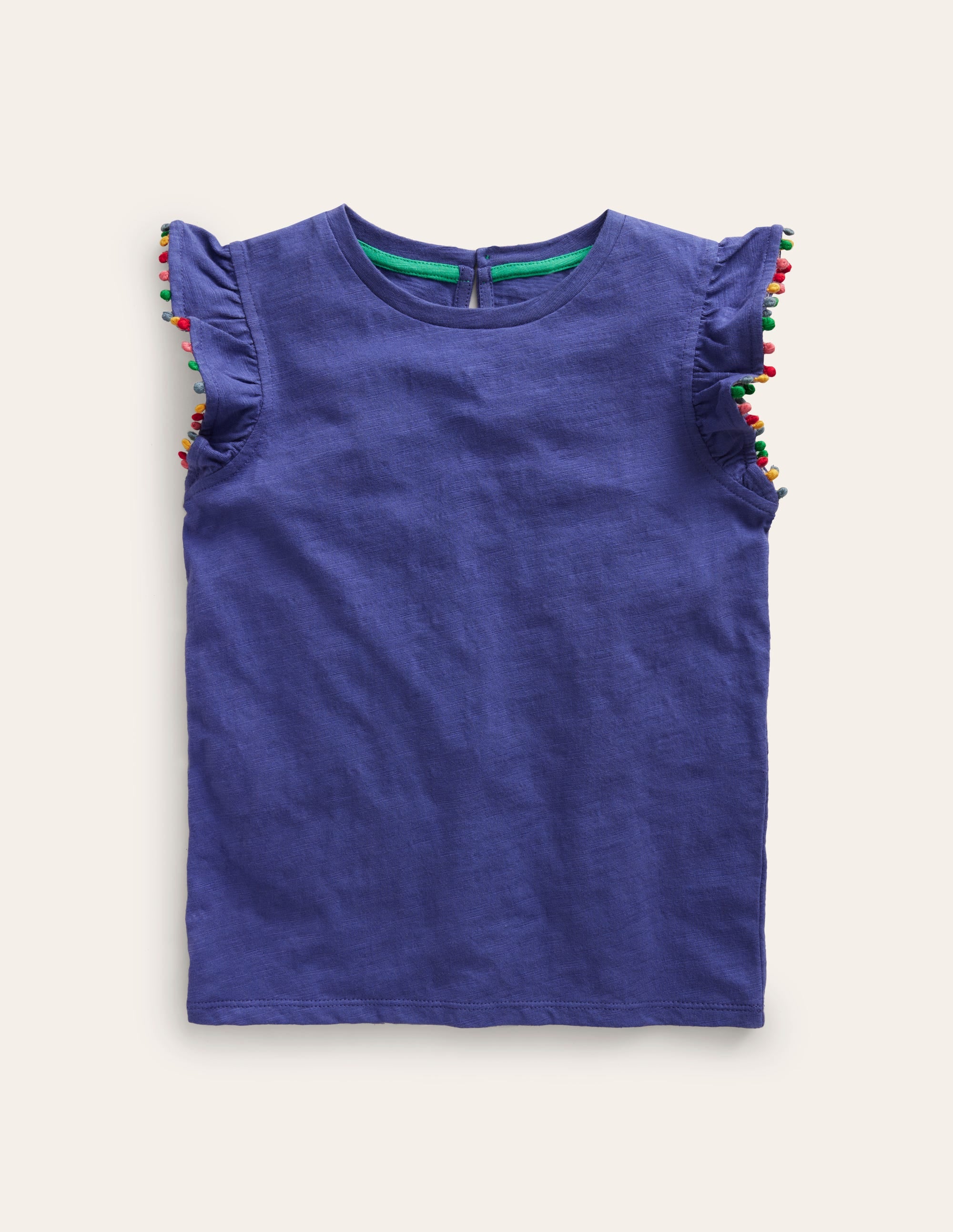 T-shirt à pompons-Bleu robot - Image 1