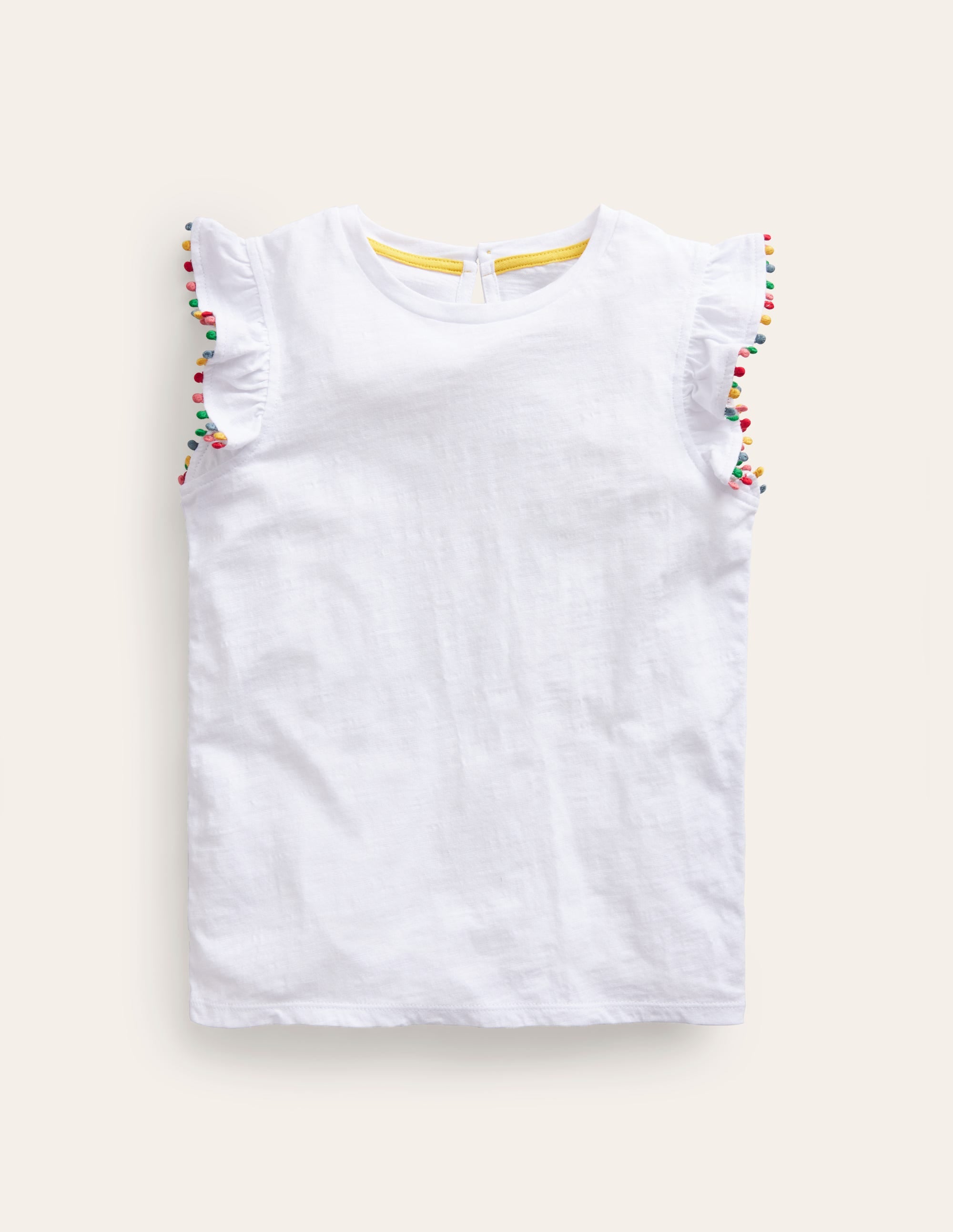 T-shirt à pompons-Blanc - Image 1