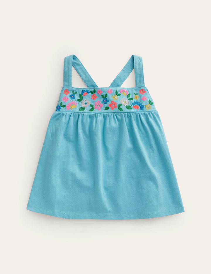 Embroidered Jersey Vest-Corsica Blue