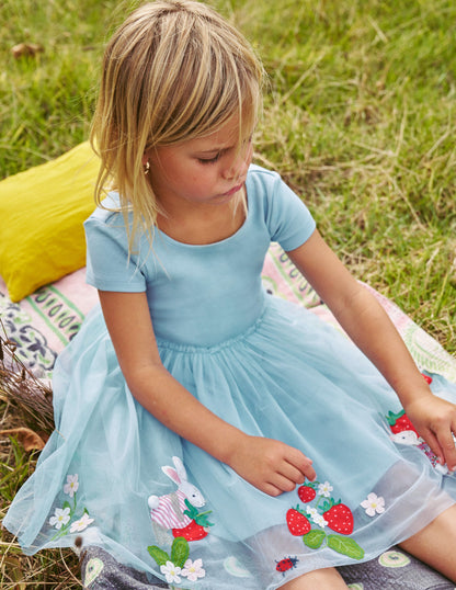 Katie Tüllkleid mit Applikationen-Vintage Blau