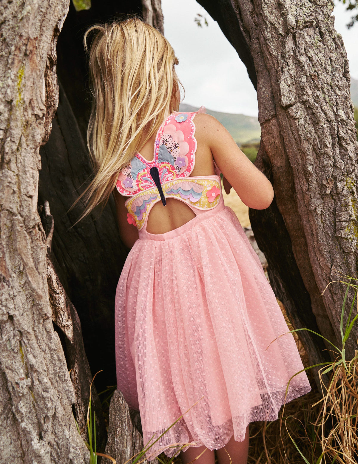 Kleid mit Tüllapplikation am Rücken-Ballettrosa Schmetterling - Image 4