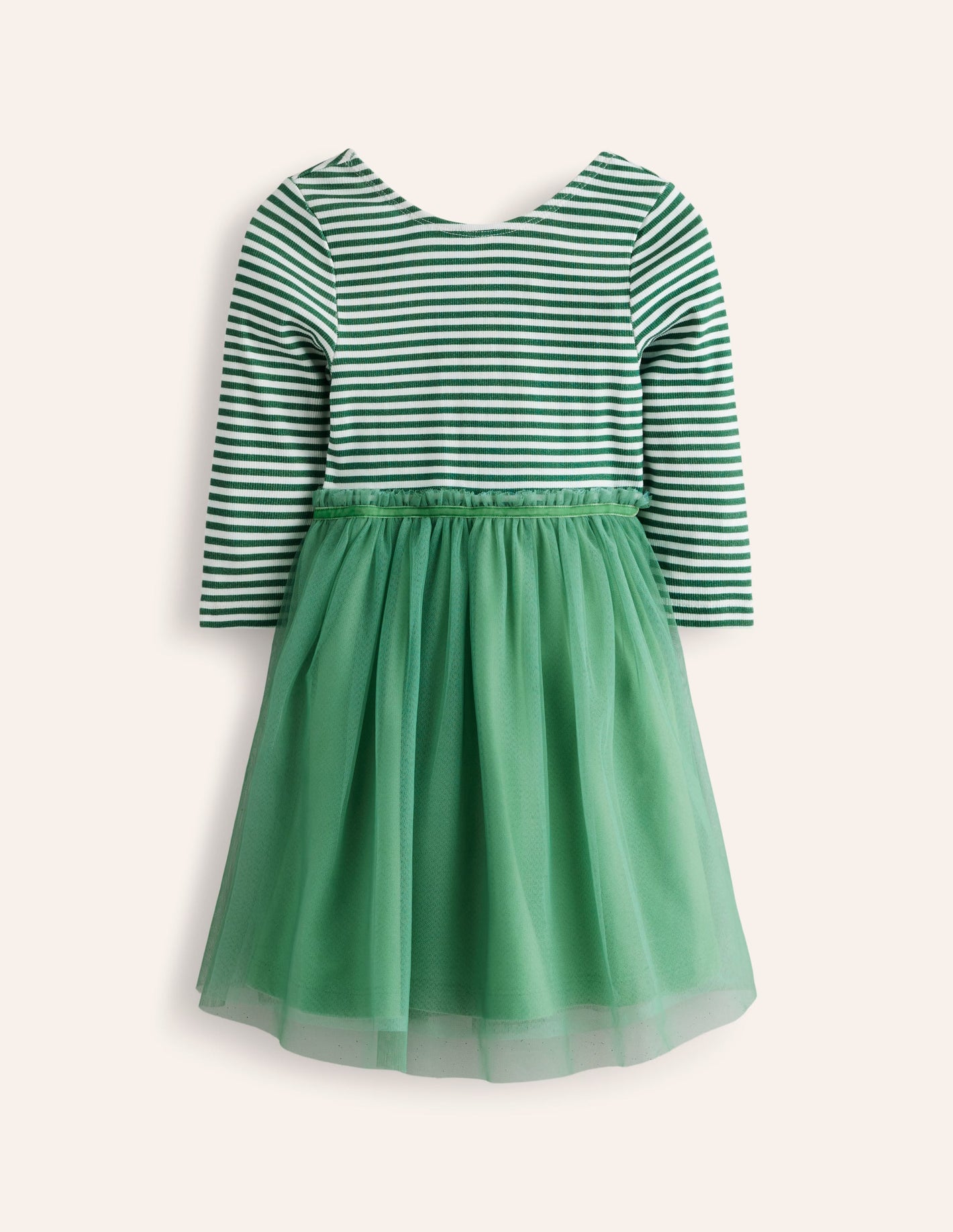 Rib Jersey Tulle Dress-Green