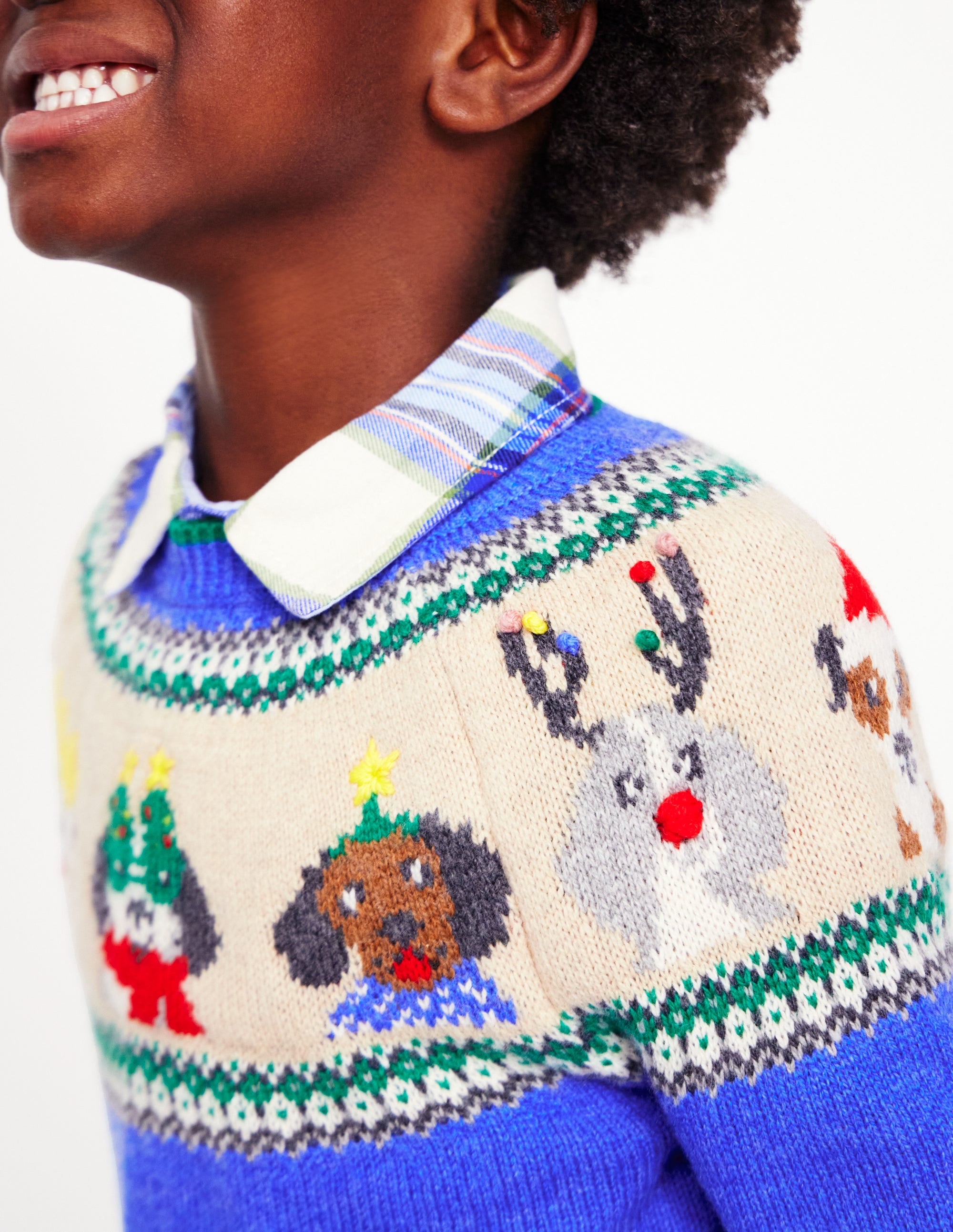 Pull motif jacquard-Chiens festifs bleu grec - Image 3