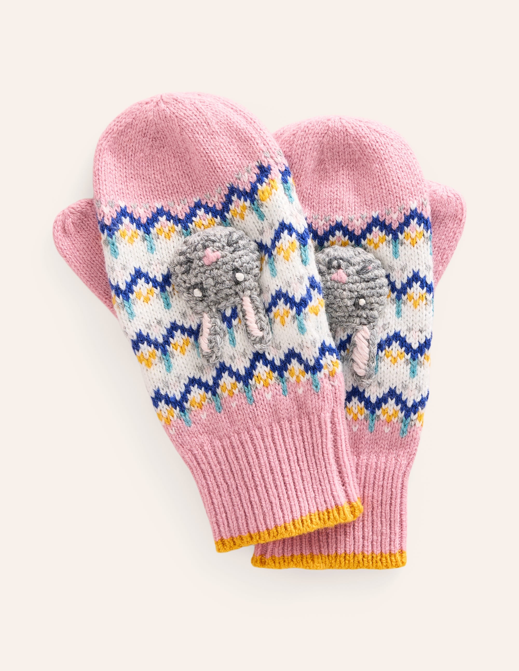 Moufles fantaisie à motif jacquard-Lapins rose vintage - Image 1