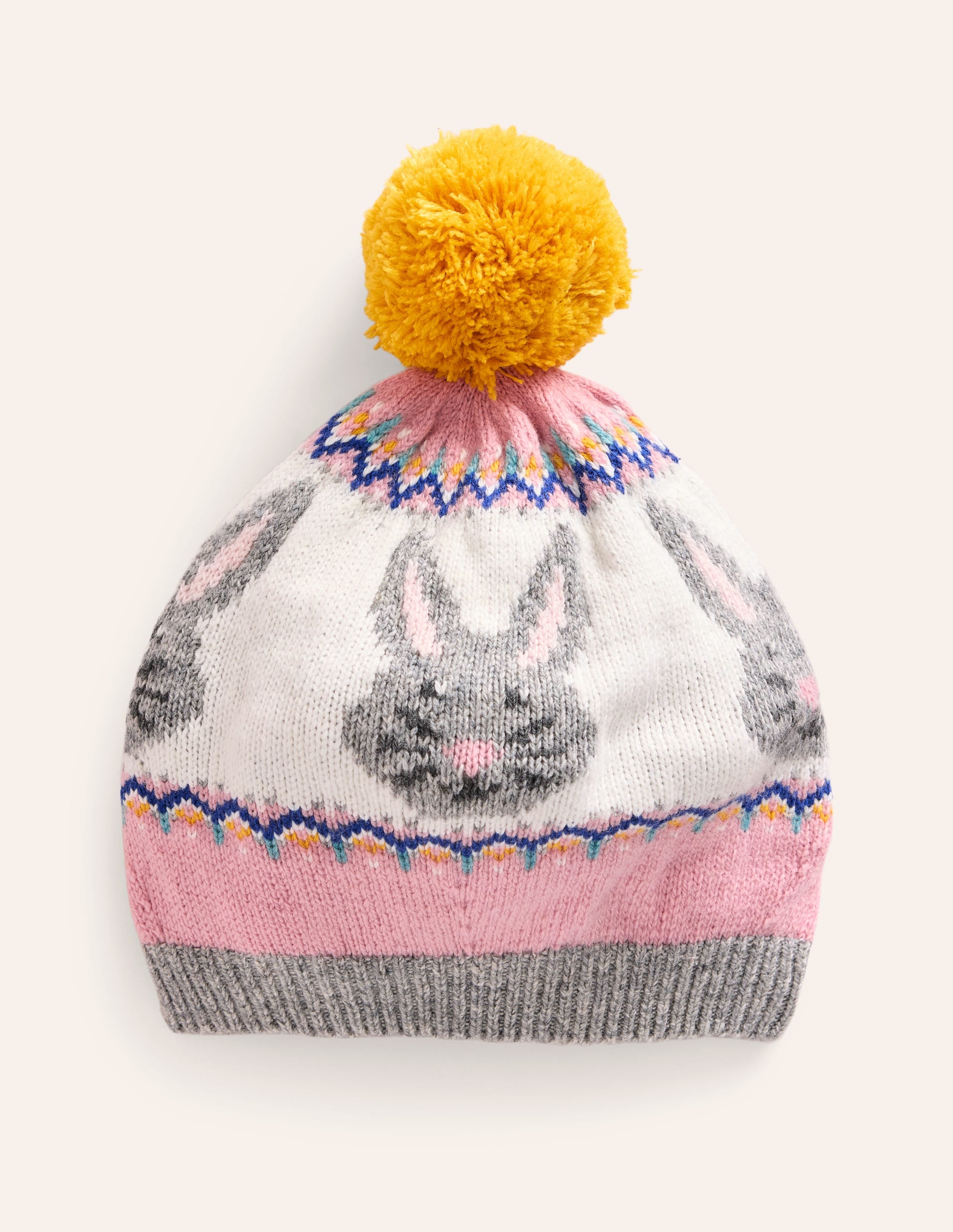 Fair-Isle-Strickmütze-Vintage-Rosa Hasen - Image 1