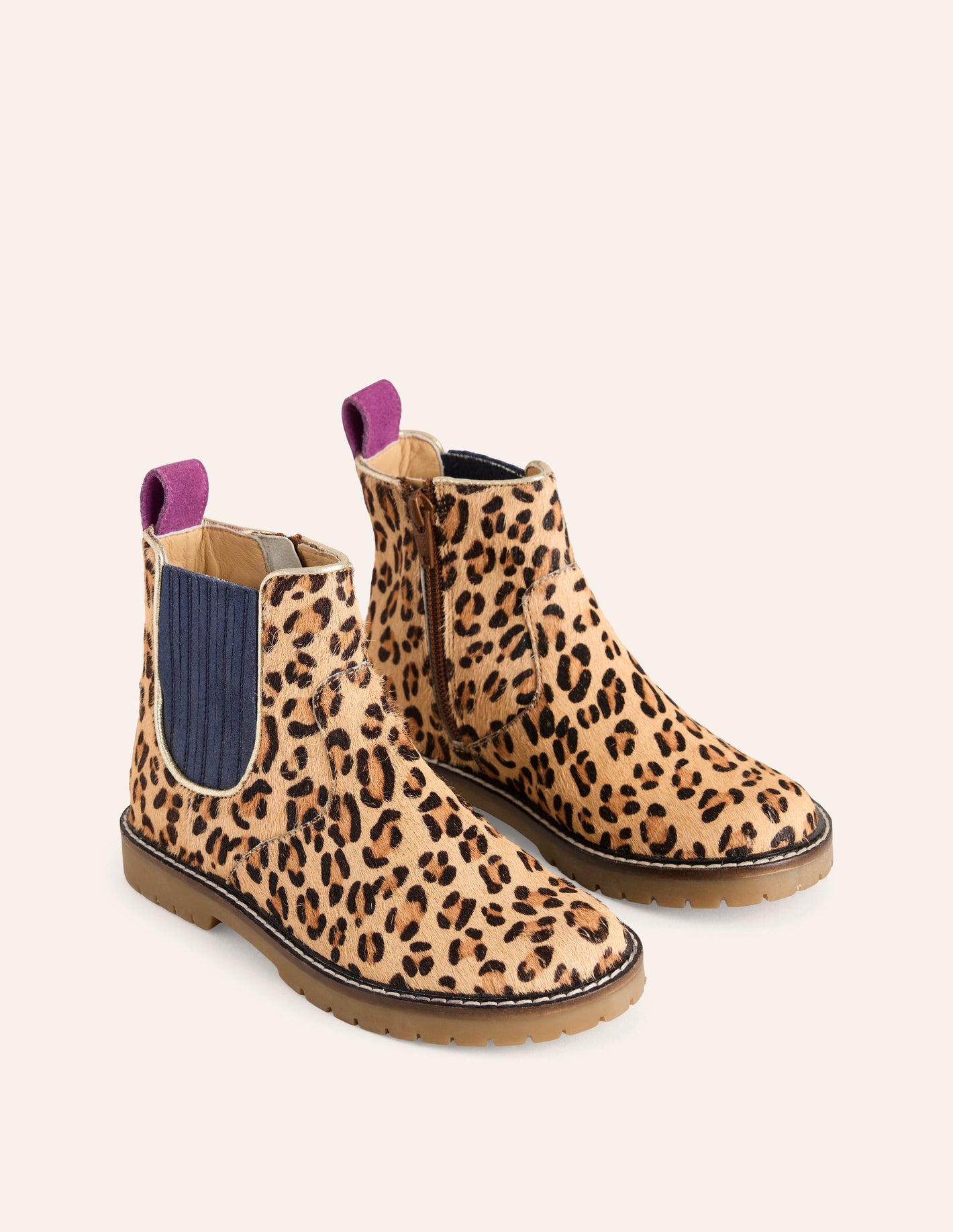 Chelsea-Stiefel aus Leder-Mohair, Leopardenmuster