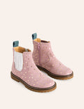 Chelsea-Stiefel aus Leder-Kosmos-Rosa Sterne