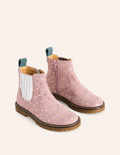 Chelsea-Stiefel aus Leder-Kosmos-Rosa Sterne