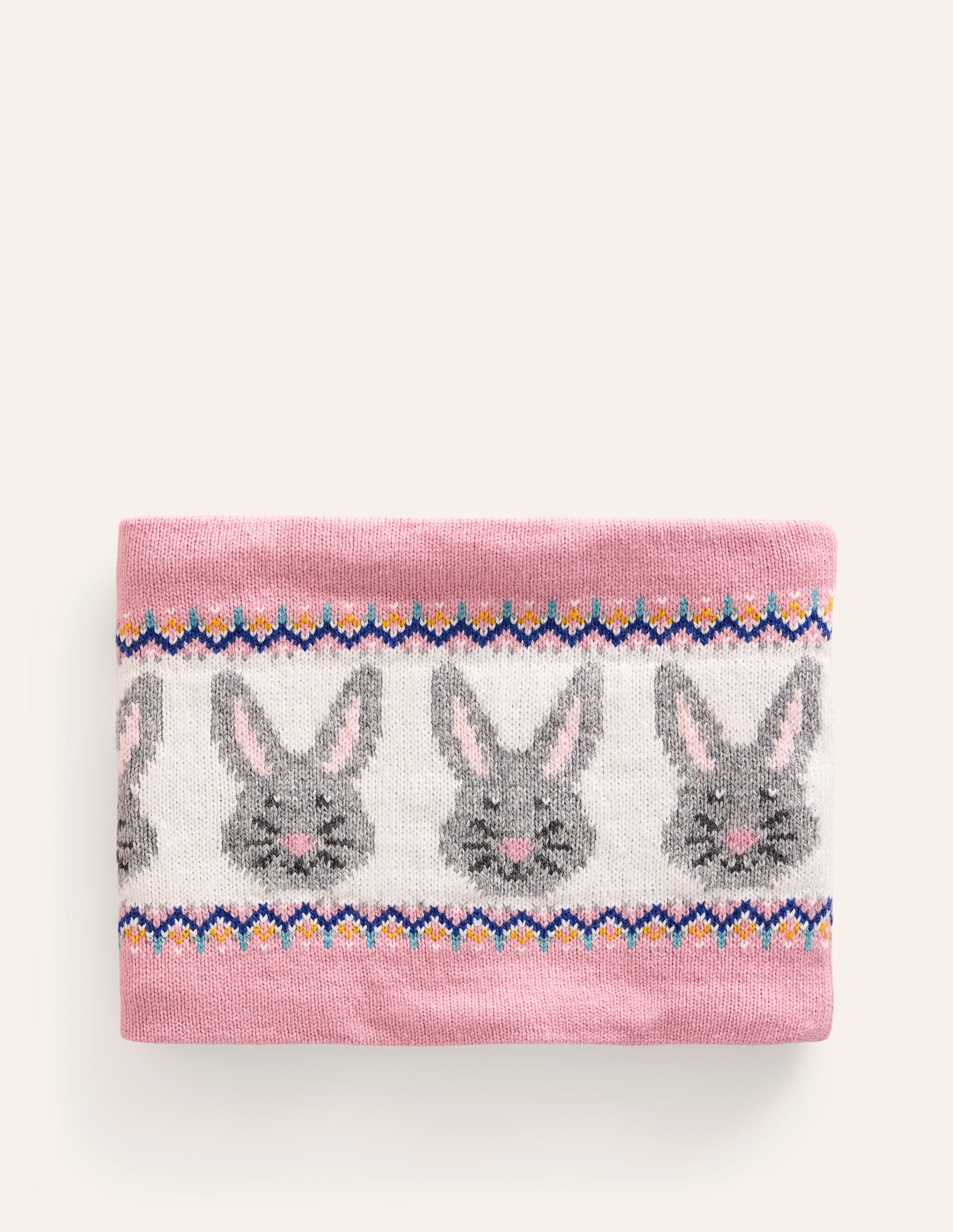 Snood en maille motif jacquard-Lapins rose vintage - Image 1