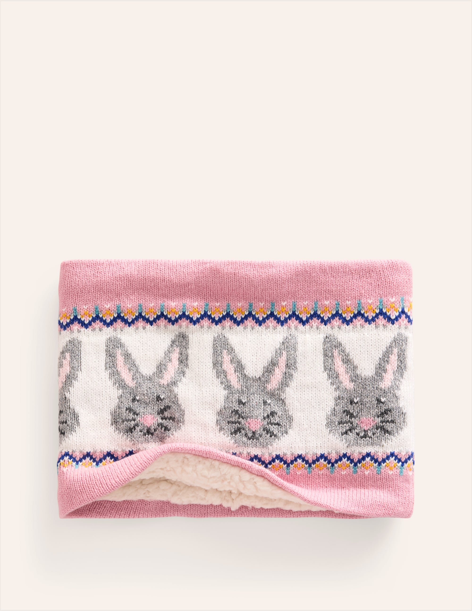 Snood en maille motif jacquard-Lapins rose vintage - Image 3