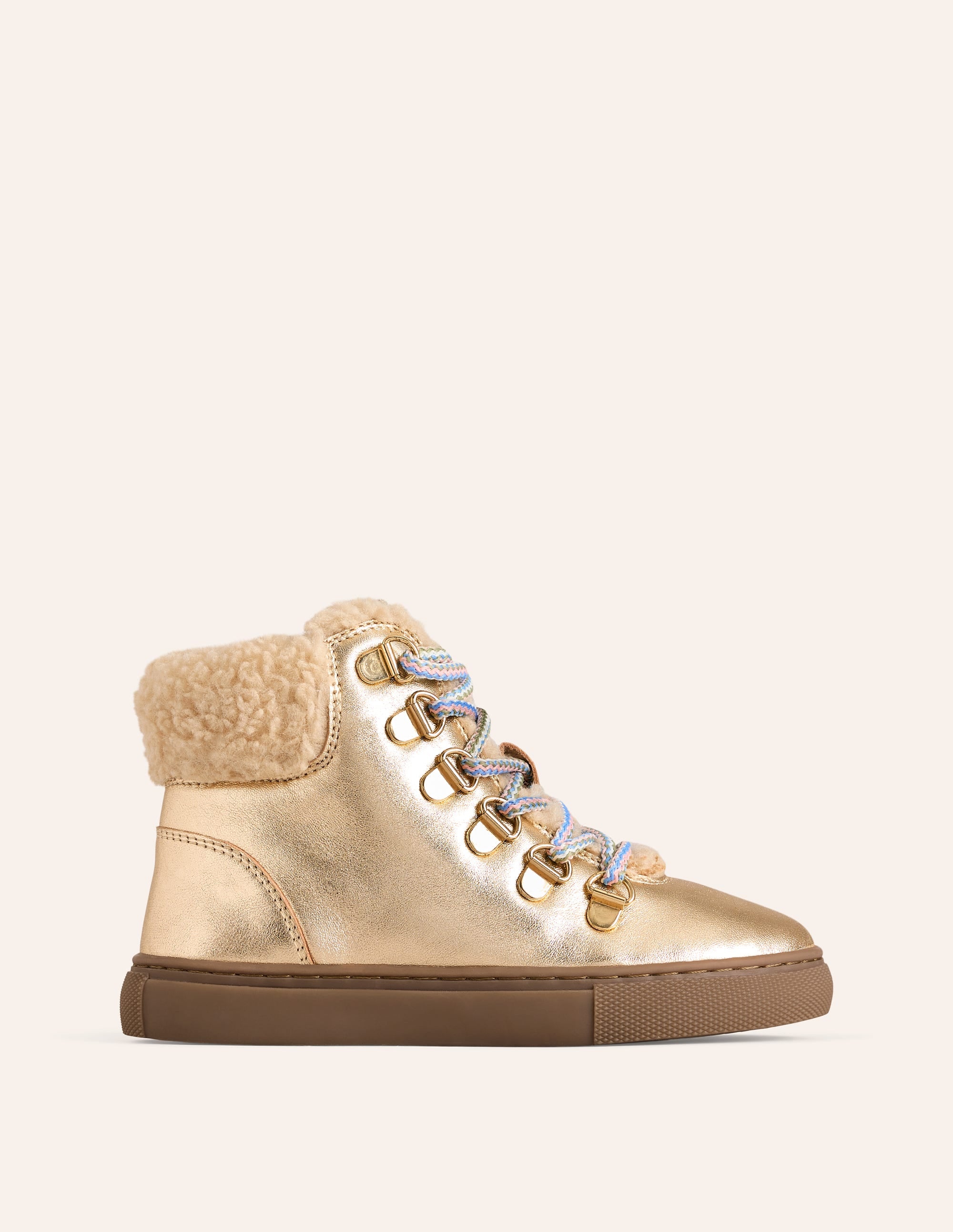 Kuschelige Schnürstiefel aus Leder-Blassgold - Image 1