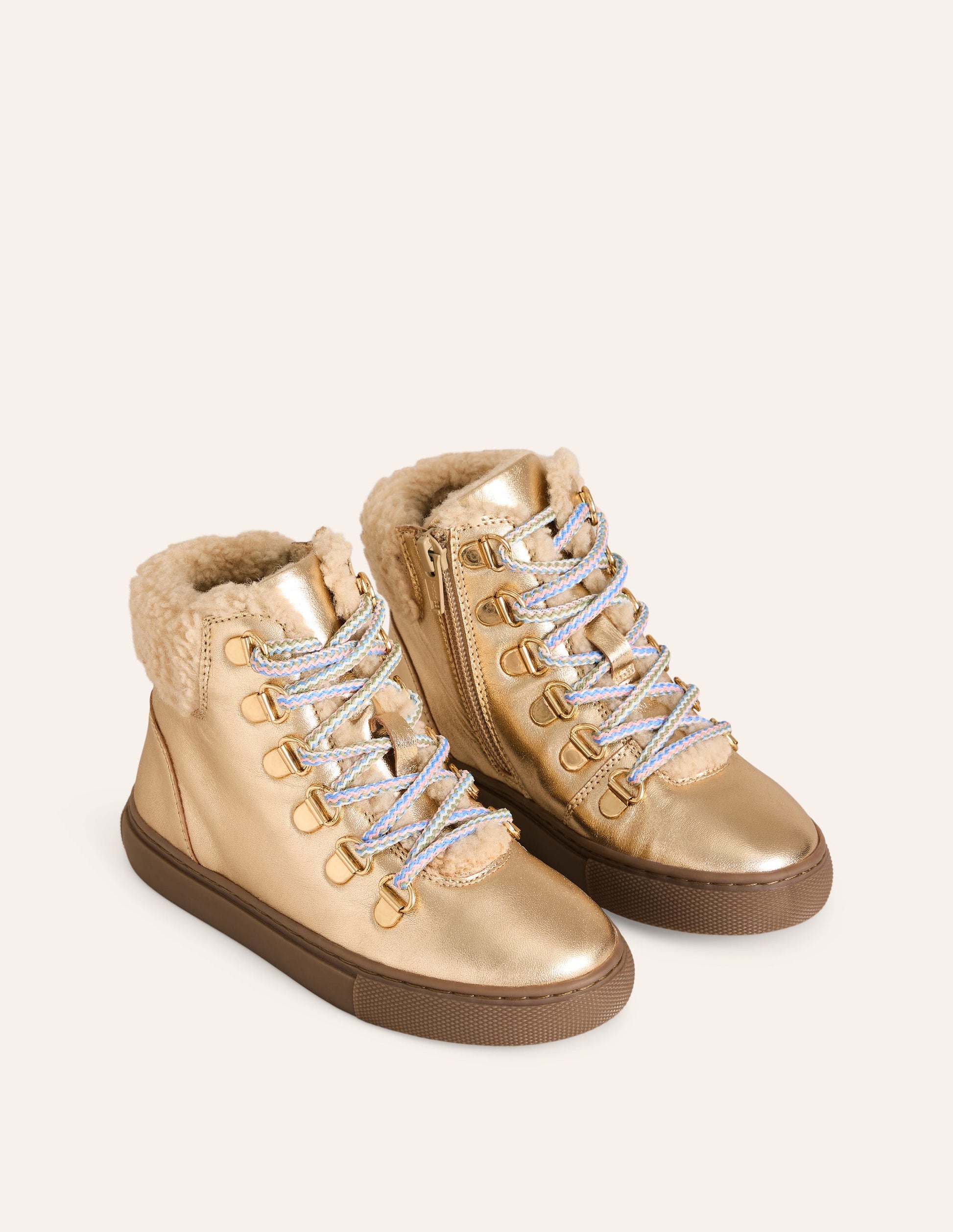 Cosy Leather Lace Up Boots-Pale Gold-2
