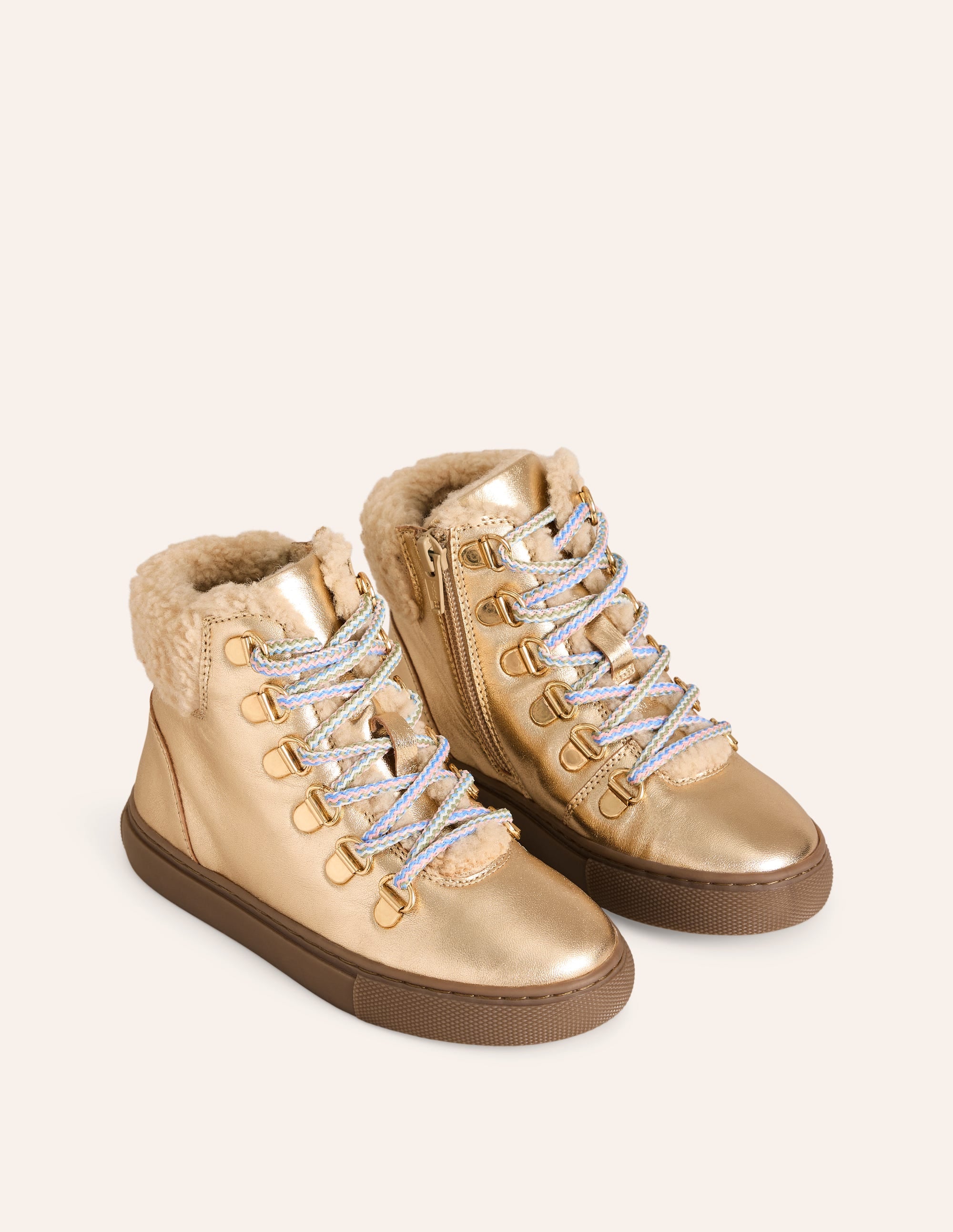 Kuschelige Schnürstiefel aus Leder-Blassgold - Image 2