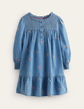 Embroidered Shirred Dress-Scattered Rainbow Embroidery