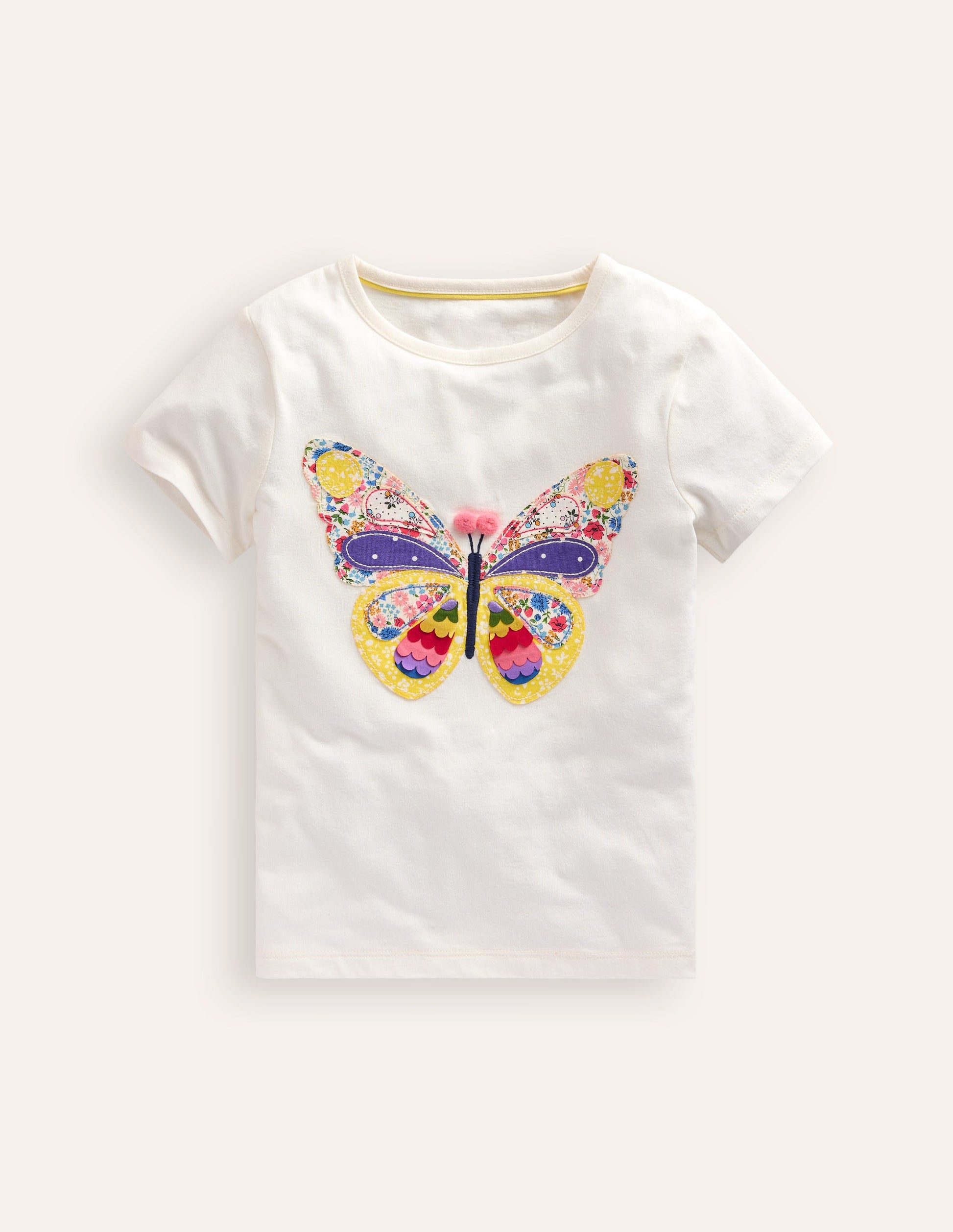 Kurzärmeliges T-Shirt mit Applikation-Naturweiß, Schmetterling-1