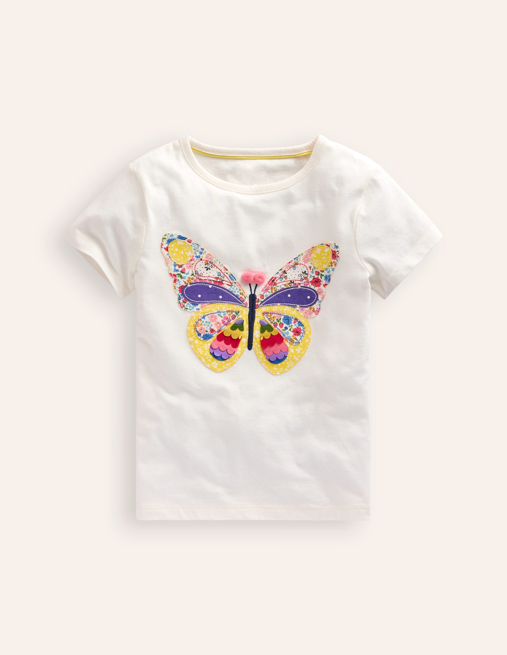 Kurzärmeliges T-Shirt mit Applikation-Naturweiß, Schmetterling - Image 1