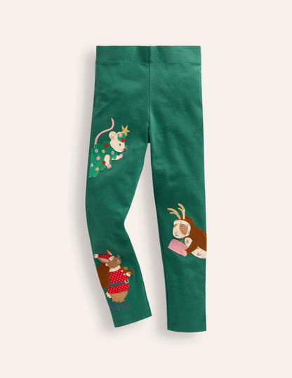 Legging à appliqué-Lapins vert aloé vera