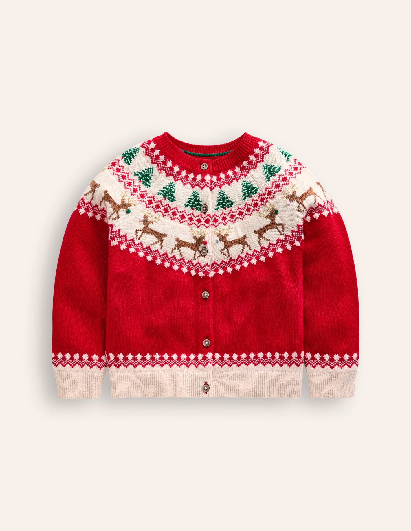 Edie Fair Isle Cardigan-Poppy Red Reindeer