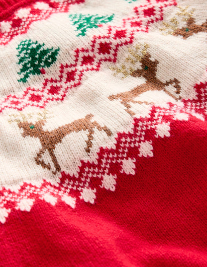 Edie Fair Isle Cardigan-Poppy Red Reindeer