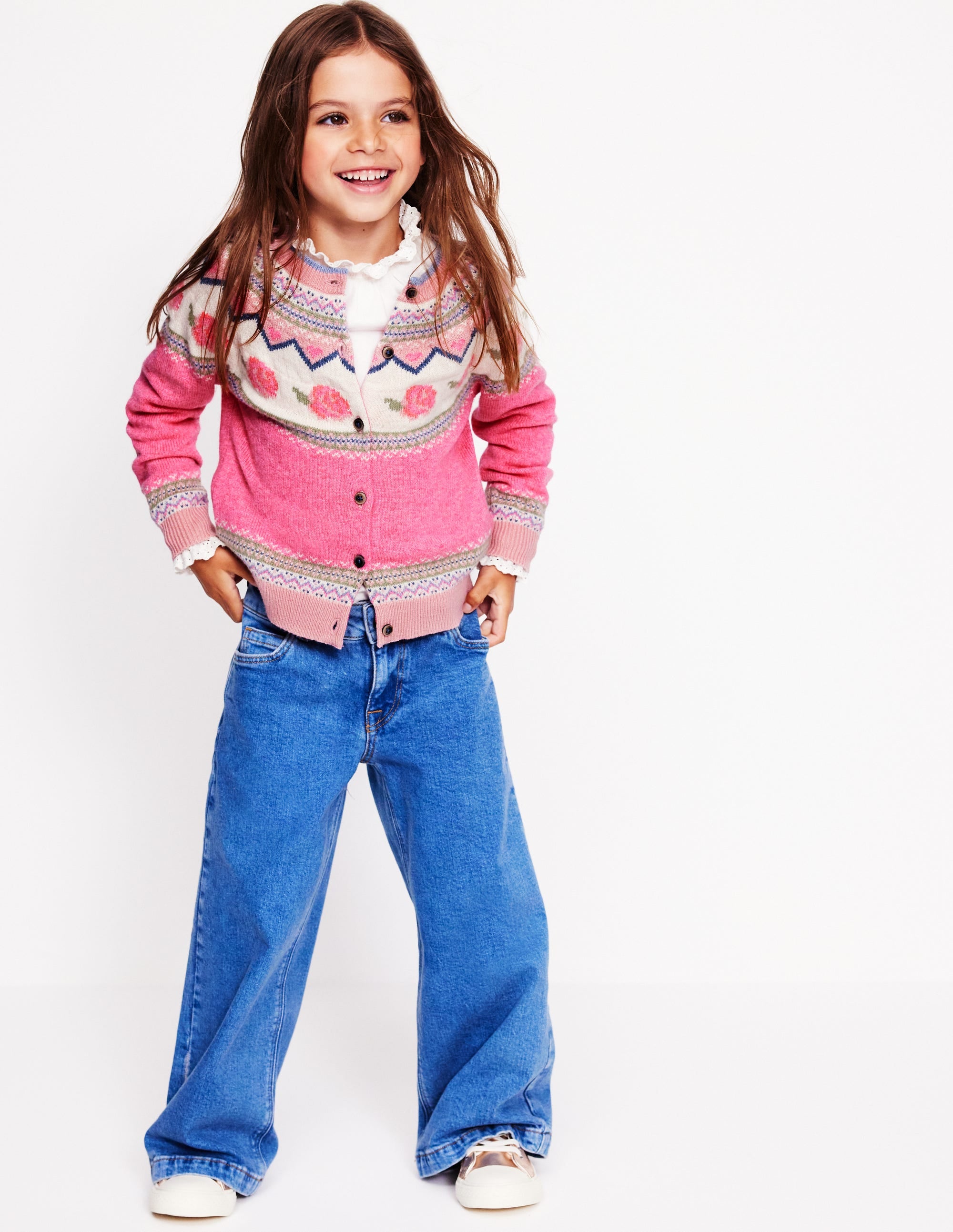 Edie Fair-Isle-Strickjacke-Mineral Blue Confetti Spot - Image 1