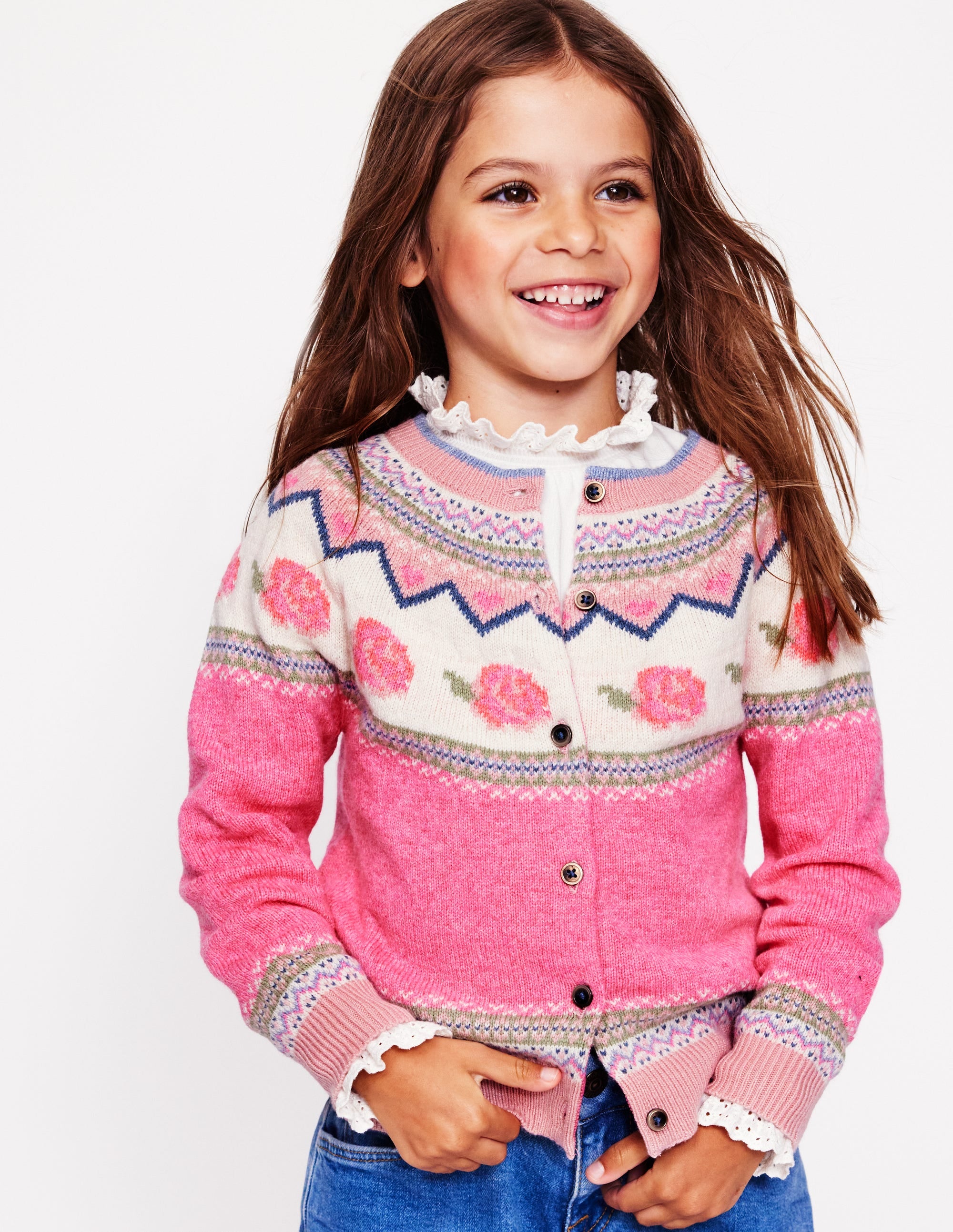 Edie Fair-Isle-Strickjacke-Mineral Blue Confetti Spot - Image 2