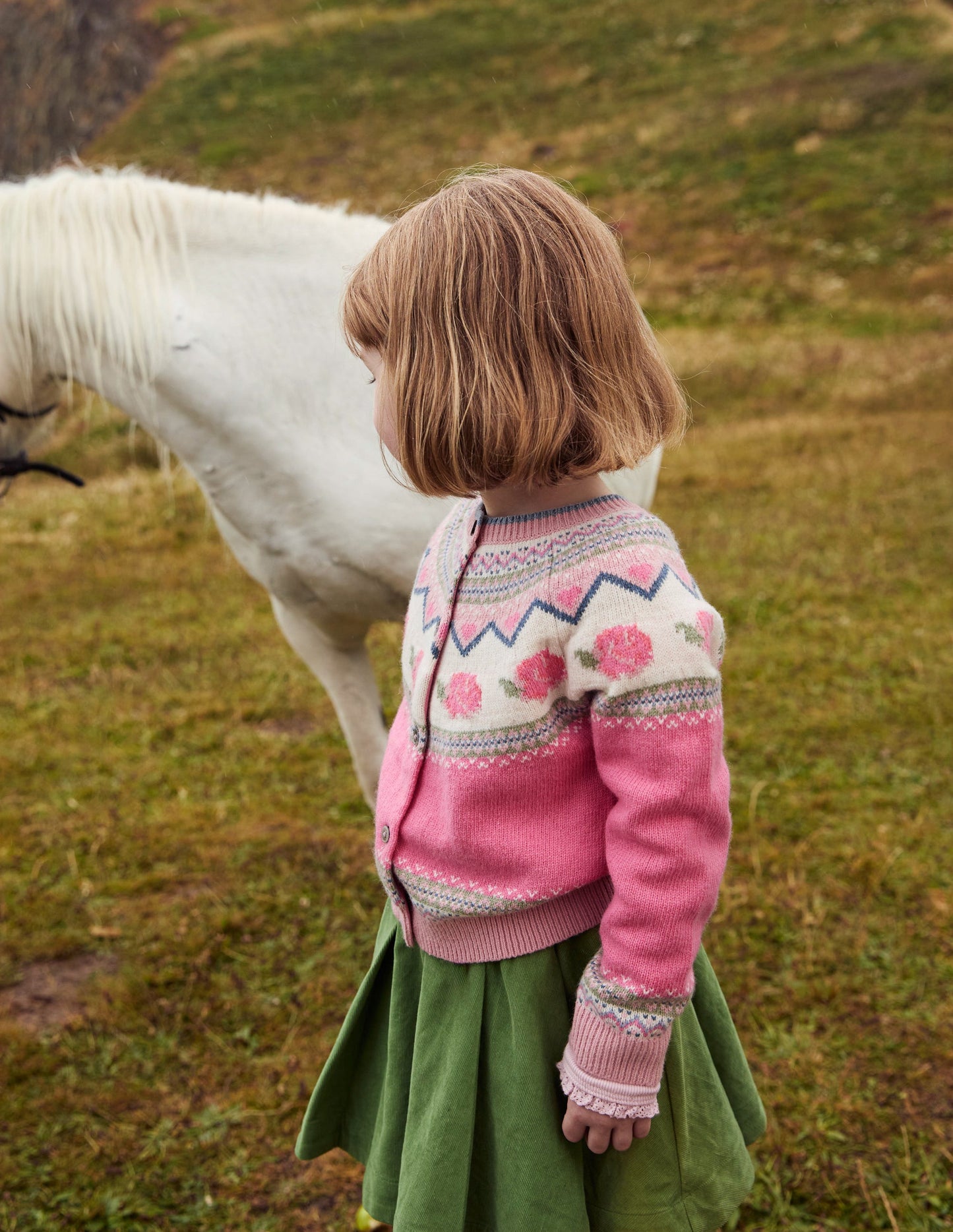 Edie Fair-Isle-Strickjacke-Mineral Blue Confetti Spot