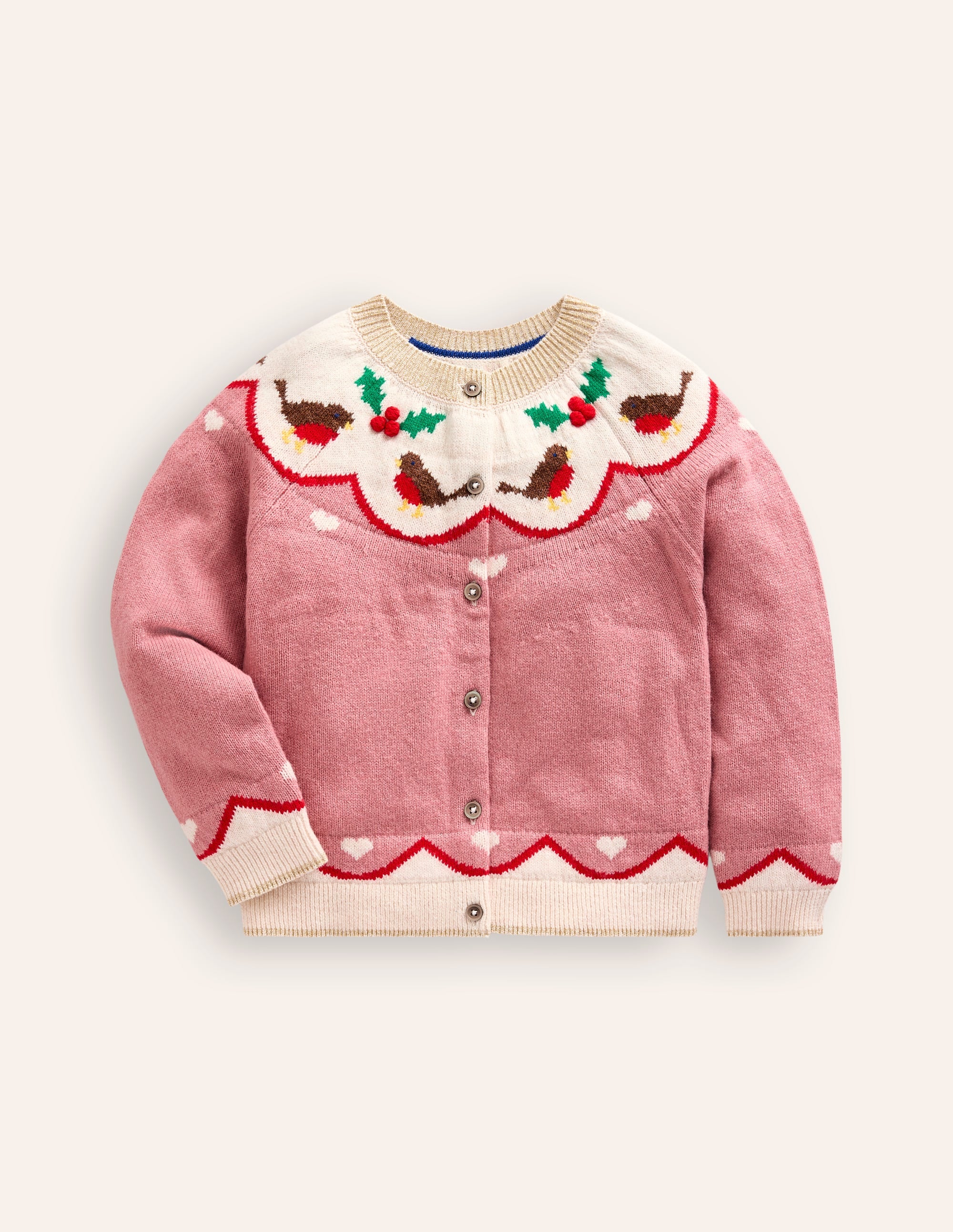 Cardigan Edie à motif jacquard-Rouges-gorges rose vintage - Image 2