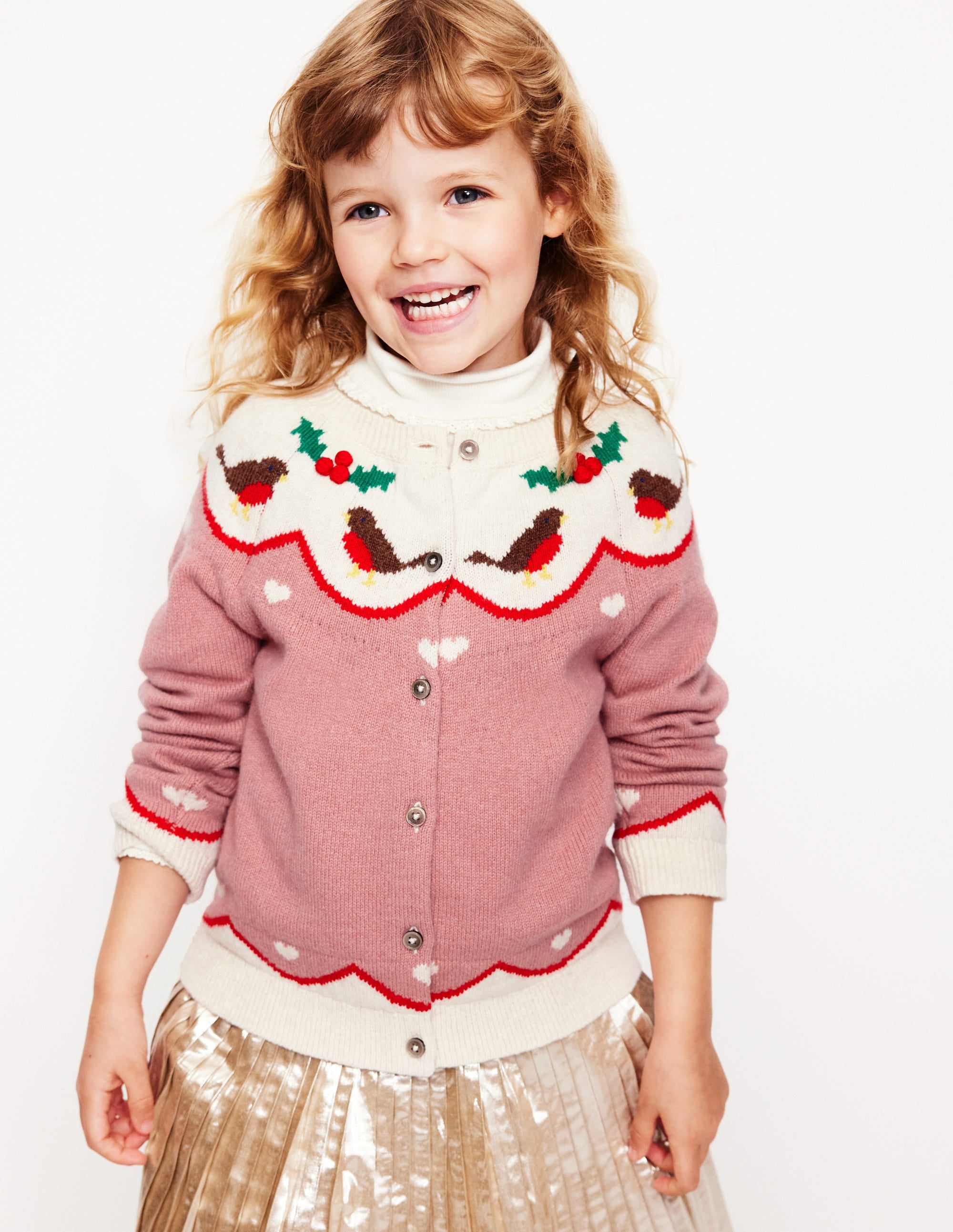 Cardigan Edie à motif jacquard-Rouges-gorges rose vintage - Image 6