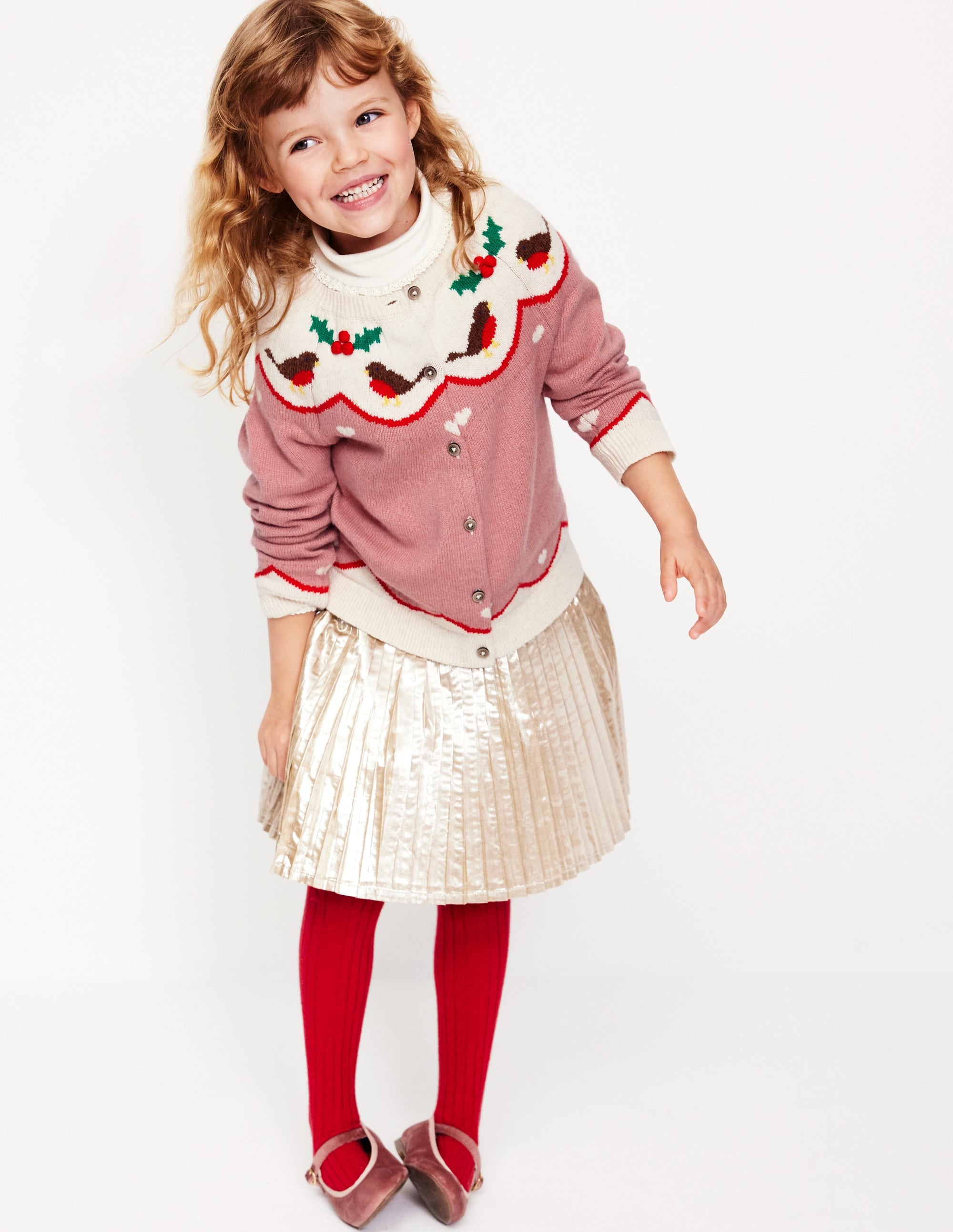 Cardigan Edie à motif jacquard-Rouges-gorges rose vintage - Image 7