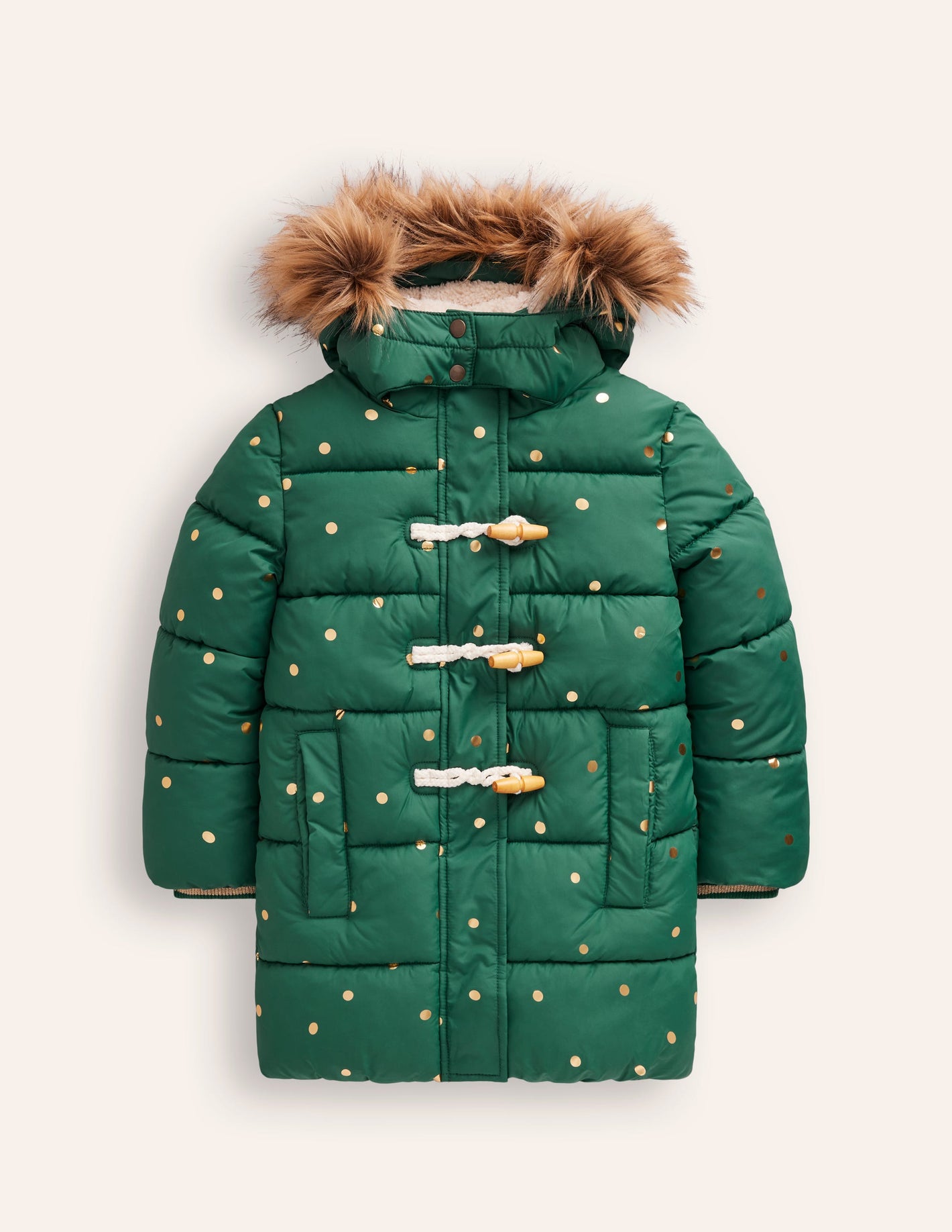 Longline Padded Coat-Jewel Green Gold Foil Confetti