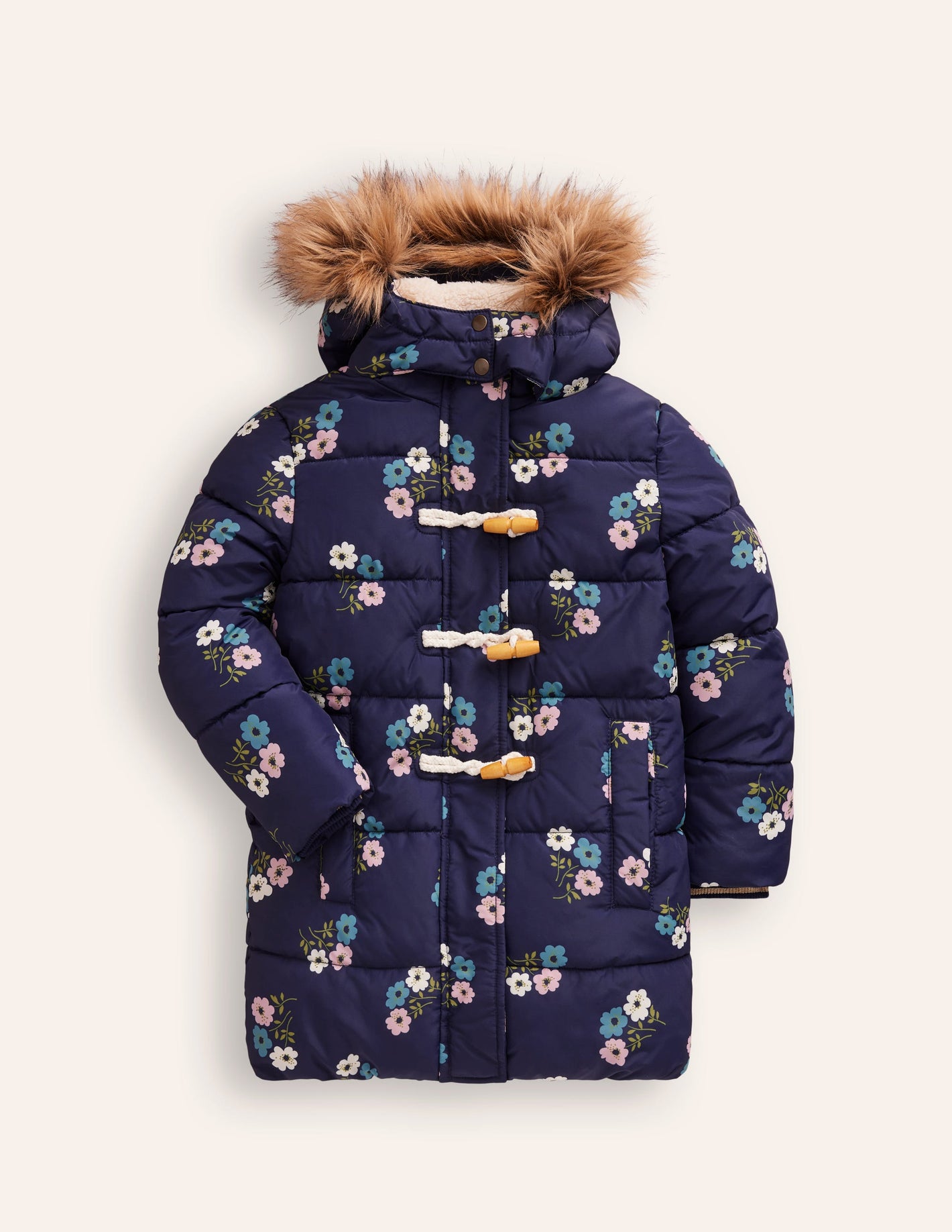 Longline Padded Coat-College Navy Posy