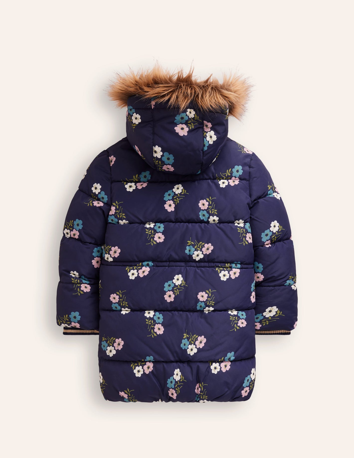 Longline Padded Coat-College Navy Posy