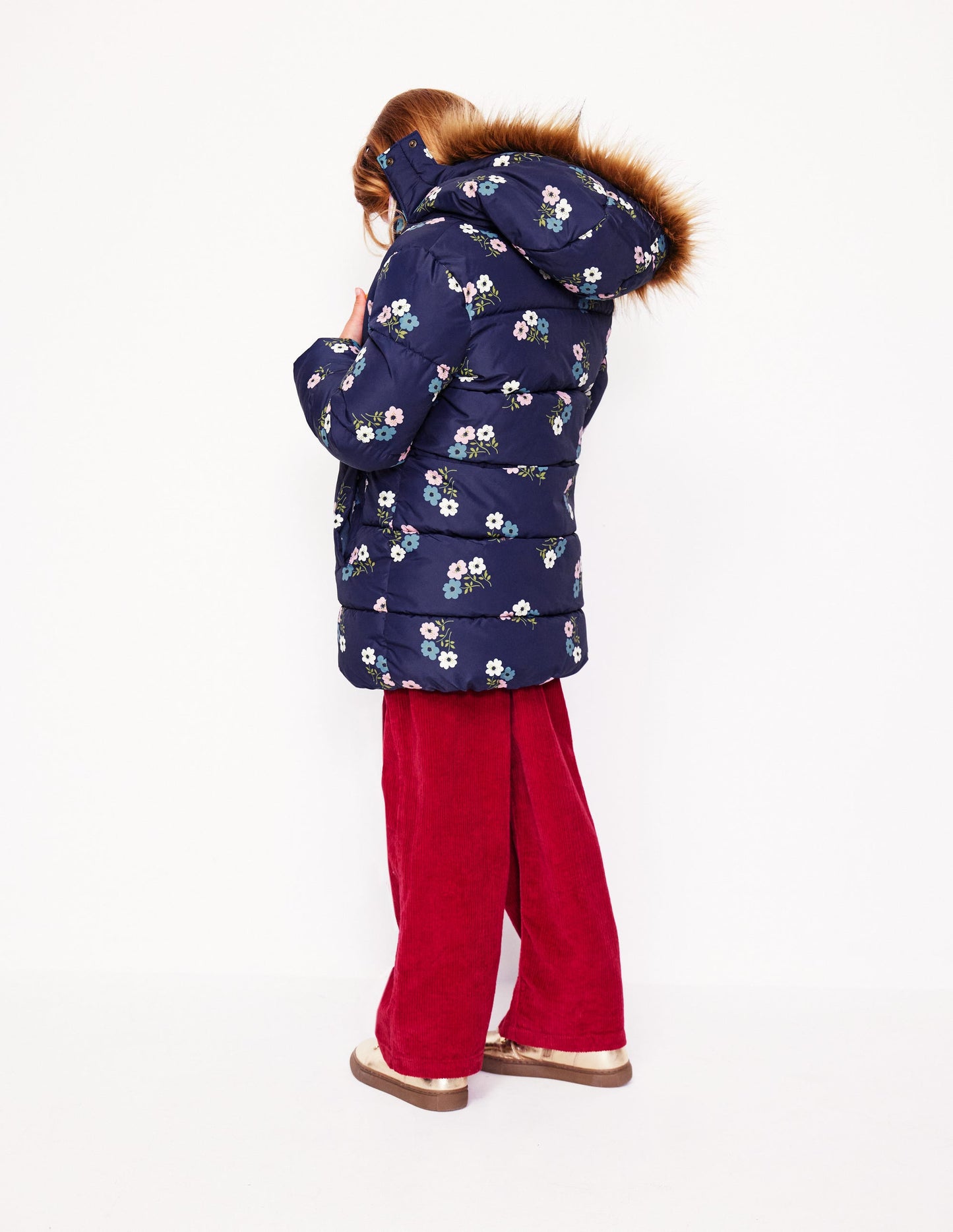 Longline Padded Coat-College Navy Posy