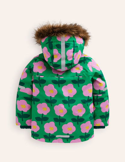 All-Weather Waterproof Coat-Rich Emerald Cut Out Flower