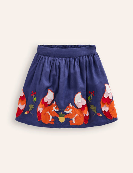 Jupe à appliqué-Écureuils bleu tribord