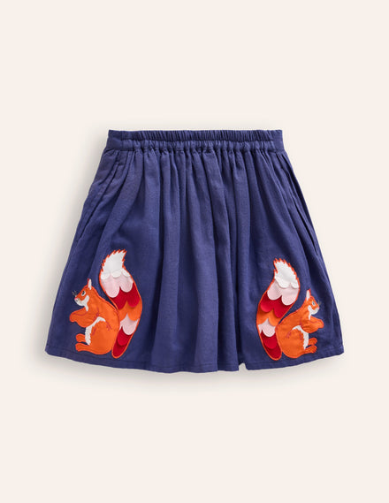 Jupe à appliqué-Écureuils bleu tribord