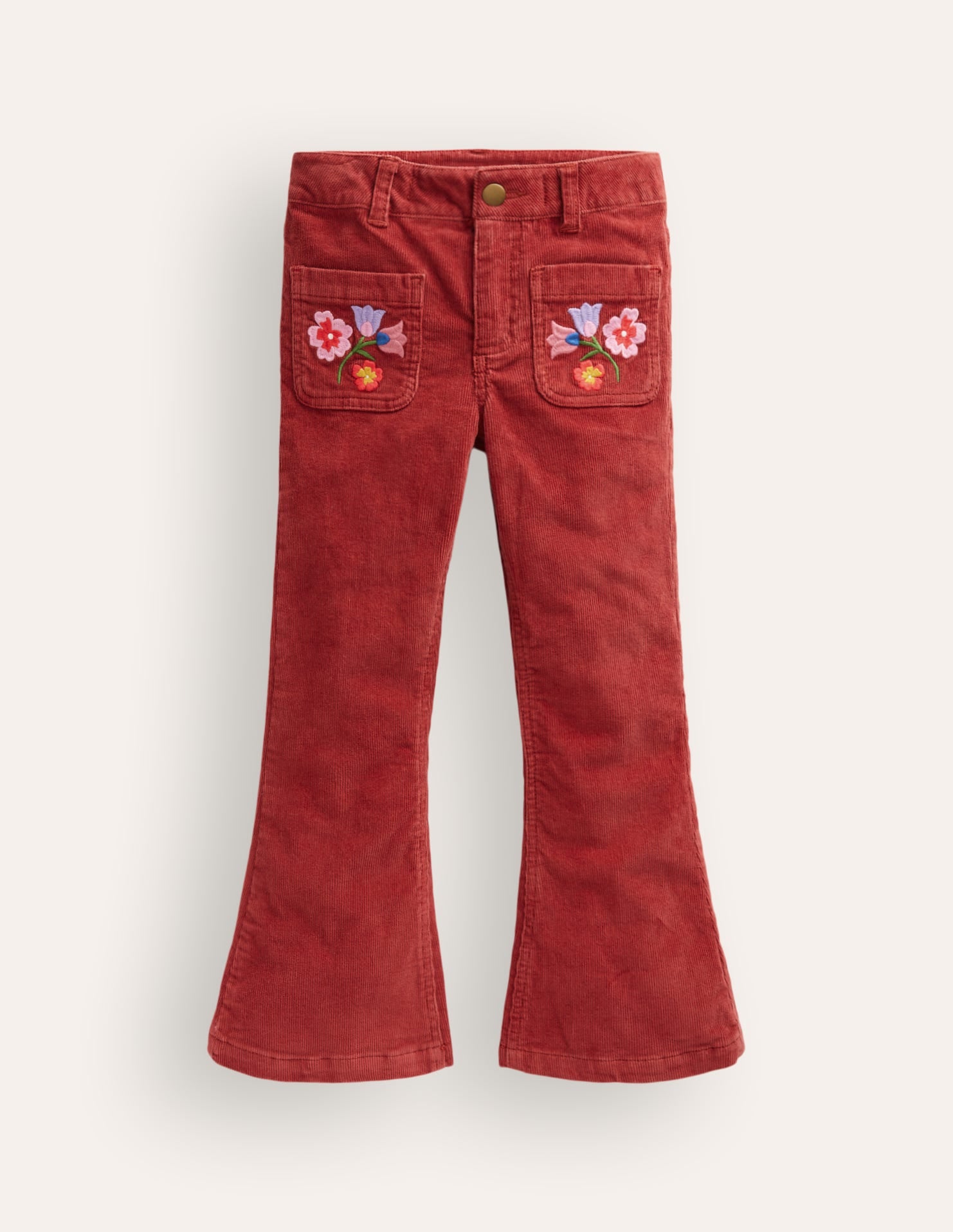 Hose mit leichtem Schlag-Scheunenrot Blumenstickerei - Image 1