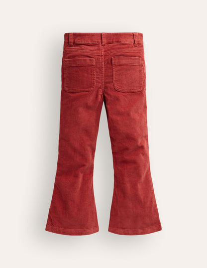 Kick Flare Trousers-Barn Red Floral Embroidery