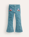 Pantalon évasé-Broderie florale pied d'alouette